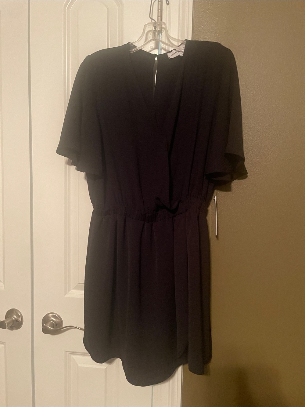 Black Flutter Sleeve V-Neck Wrap Romper